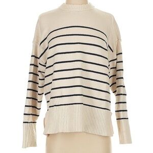 Zara Cream and Black Crewneck Sweater Classic Stripes